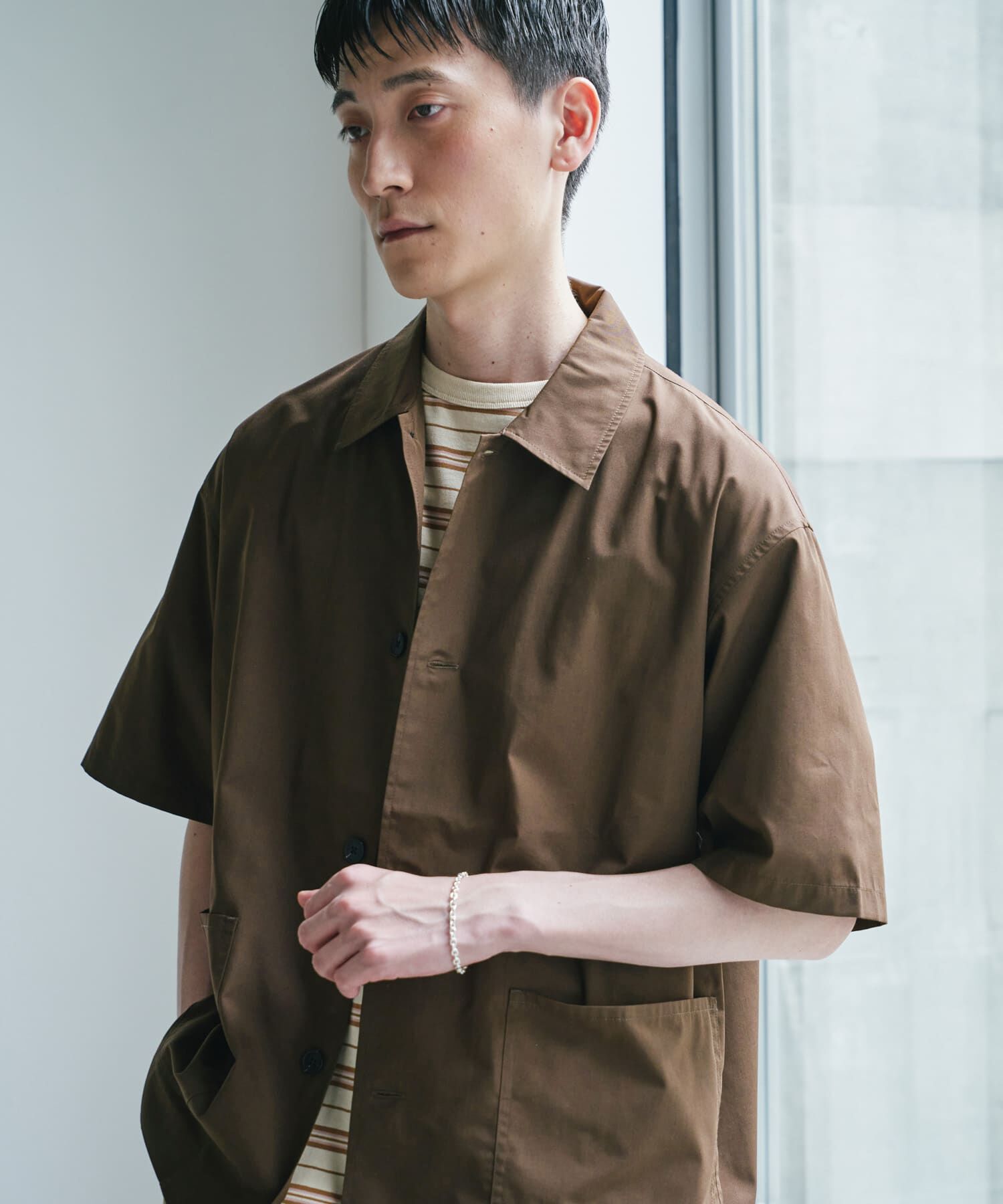 URBAN RESEARCH DOORS「『速乾/ｲｰｼﾞｰｹｱ/UVｶｯﾄ』『URTECH』Aircare ｼｮｰﾄｽﾘｰﾌﾞｼｬ 」|シャツ・ブラウス|ブラウン