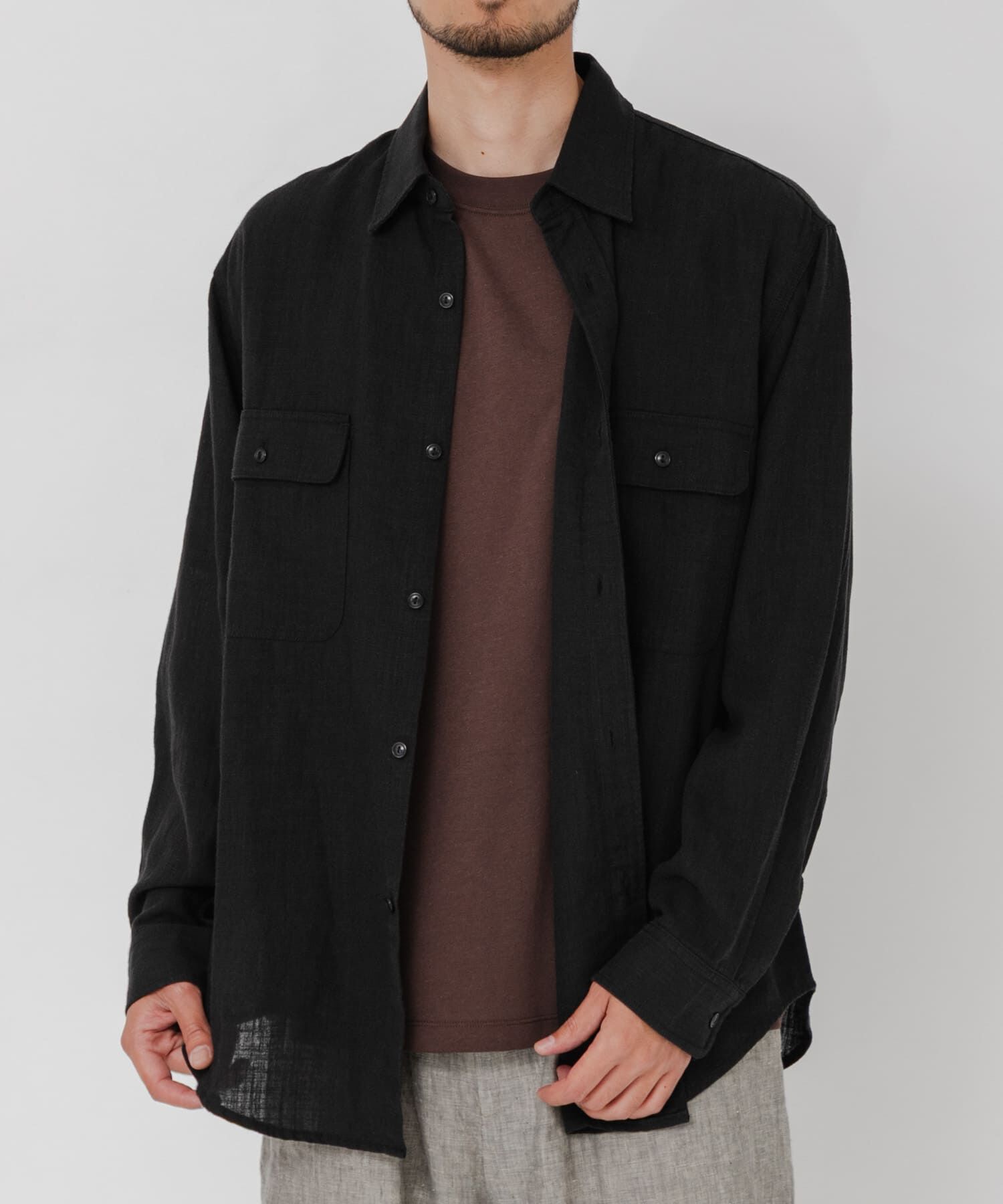 URBAN RESEARCH「SANDWASH LINEN WORK SHIRTS」|シャツ・ブラウス|ブラック