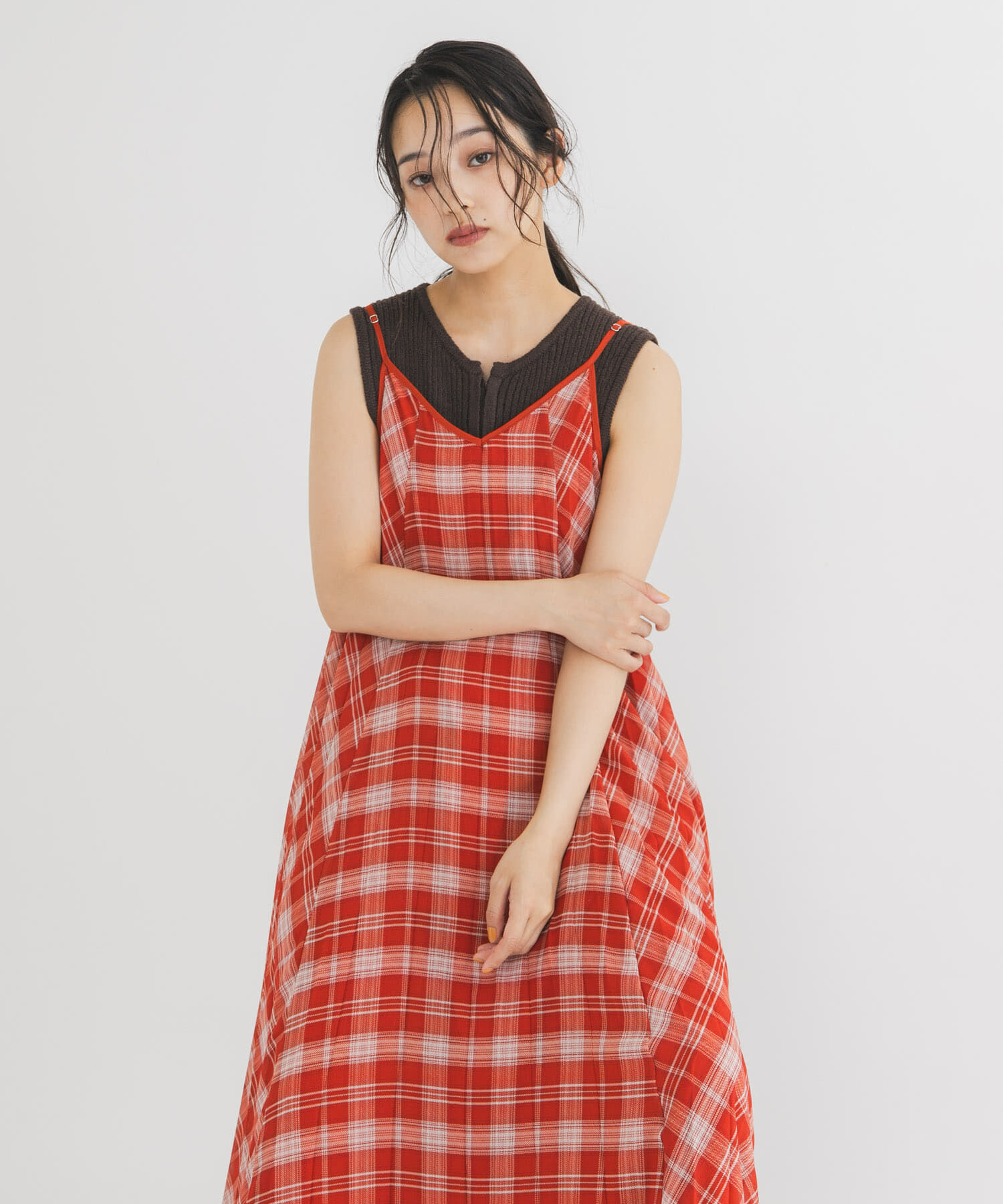  「チェックプリーツキャミワンピース」|その他|