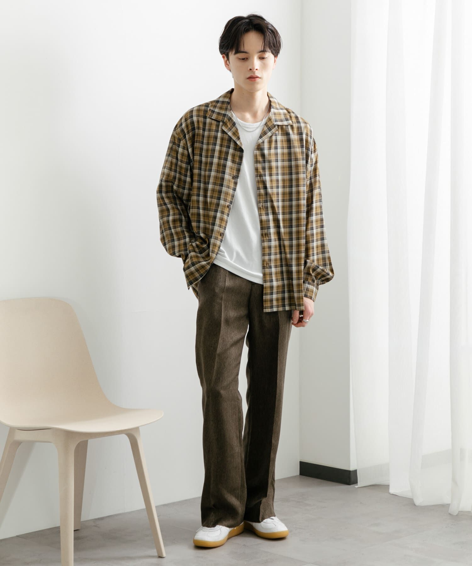 SENSE OF PLACE by URBAN RESEARCH「『ユニセックス』シアーチェックオープンカラーロングスリーブシャツ」|シャツ・ブラウス|