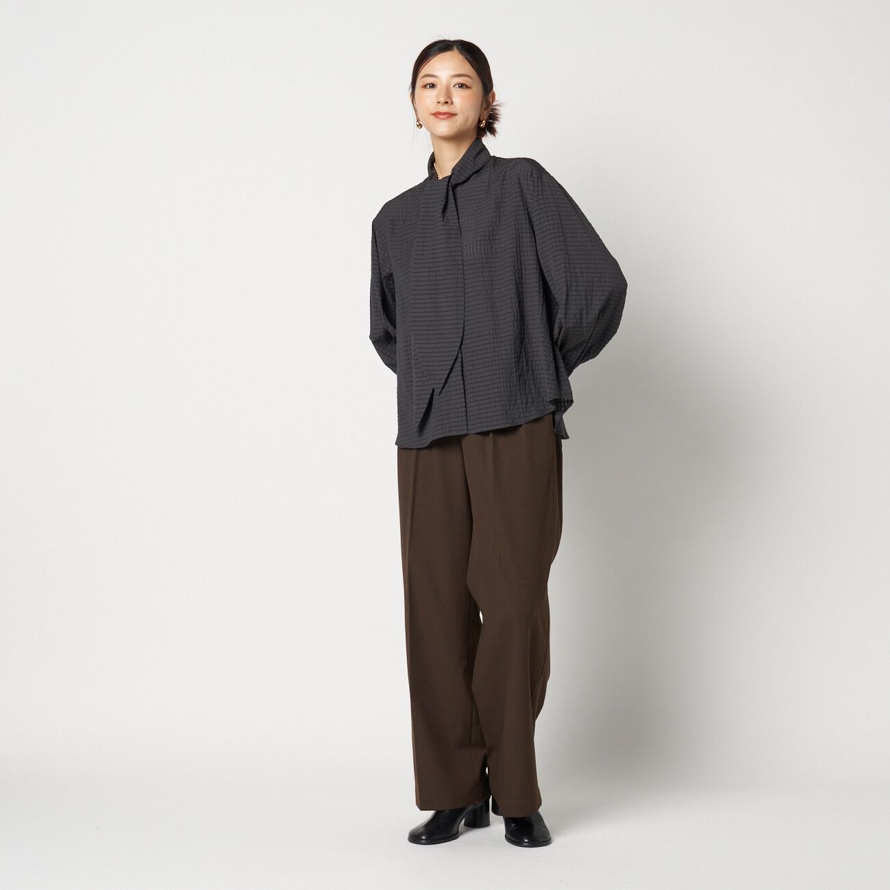 HELIOPOLE「HELIOPOLE SHEER CHECK BOWTIE BLOUSE」|シャツ・ブラウス|