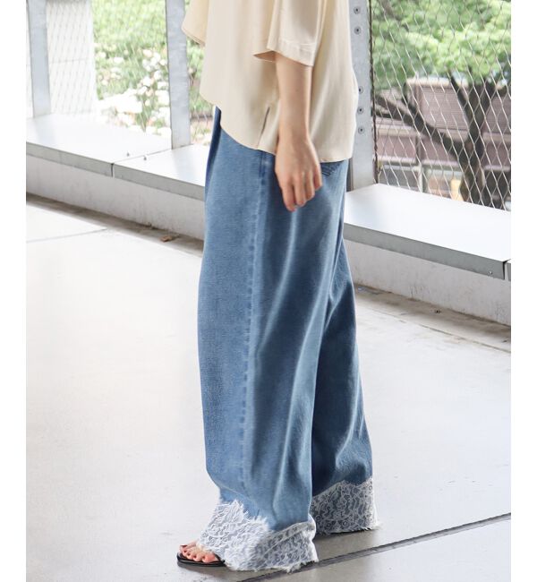  「裾レースタックデニムパンツ」|デニム|
