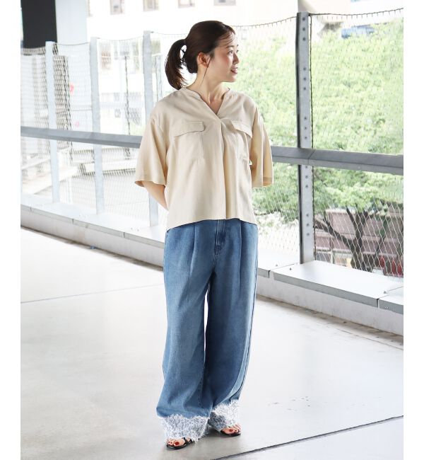  「裾レースタックデニムパンツ」|デニム|