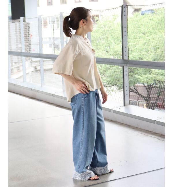  「裾レースタックデニムパンツ」|デニム|