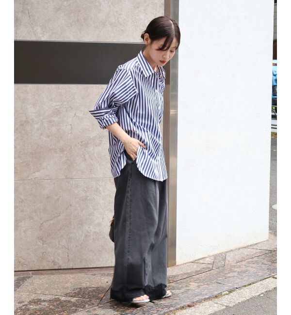  「裾レースタックデニムパンツ」|デニム|