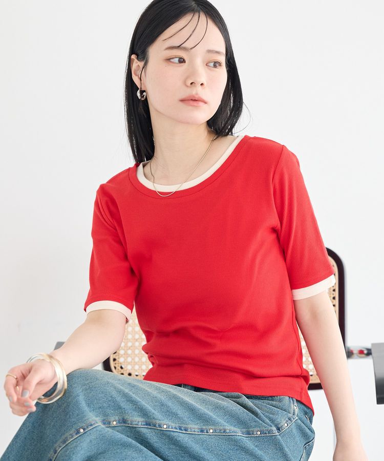 earth music&ecology「レイヤードライクバイカラープルオーバー」|Tシャツ・カットソー|Red