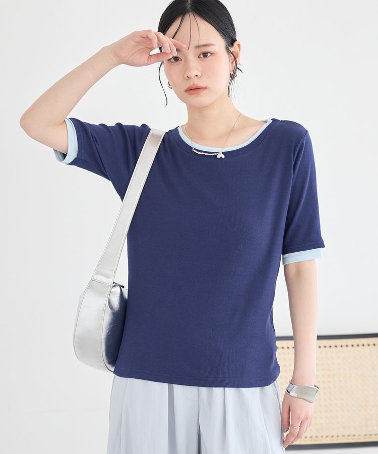 earth music&ecology「レイヤードライクバイカラープルオーバー」|Tシャツ・カットソー|Navy