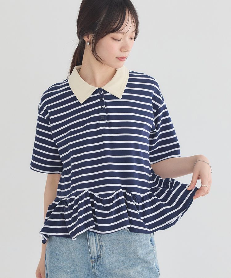 earth music&ecology「ボーダーフリルポロ」|Tシャツ・カットソー|