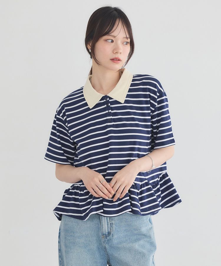 earth music&ecology「ボーダーフリルポロ」|Tシャツ・カットソー|
