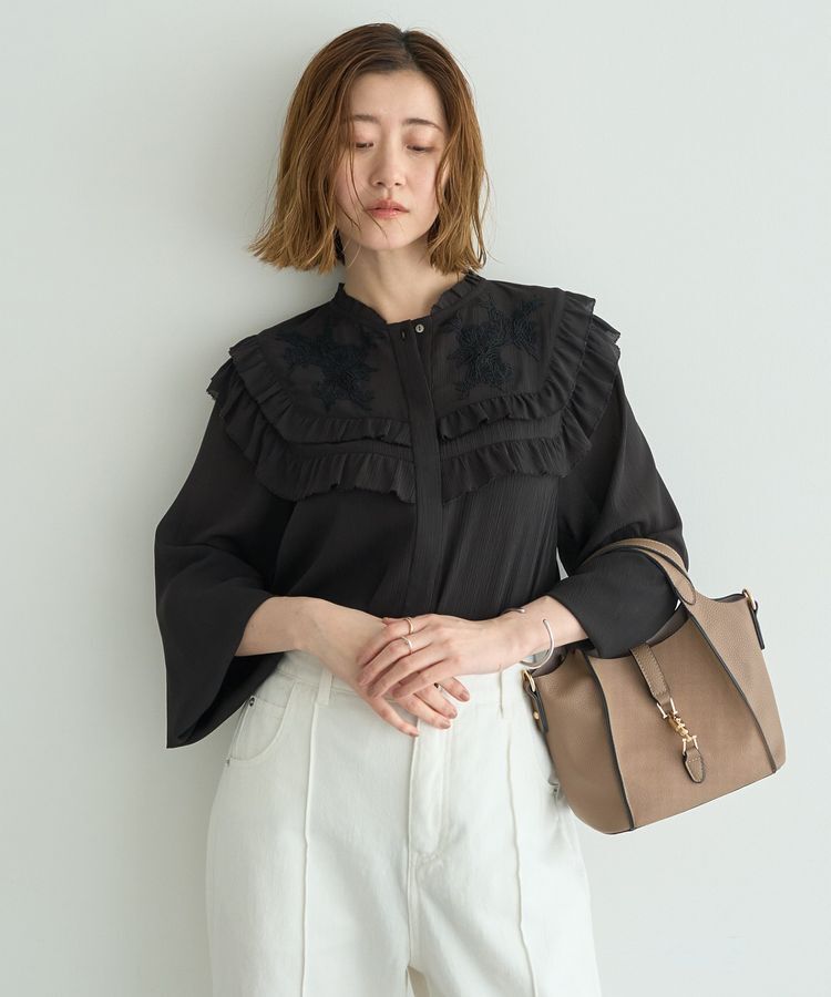 YECCA VECCA「ラッフルレースブラウス」|シャツ・ブラウス|Black