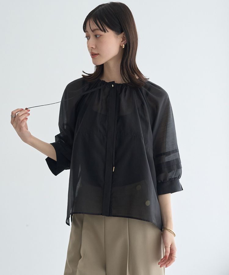 YECCA VECCA「タックスリーブシアーシャツ」|シャツ・ブラウス|Black