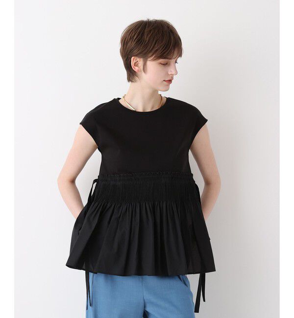 allureville「刺繍プリーツペプラムプルオーバー」|Tシャツ・カットソー|ブラック
