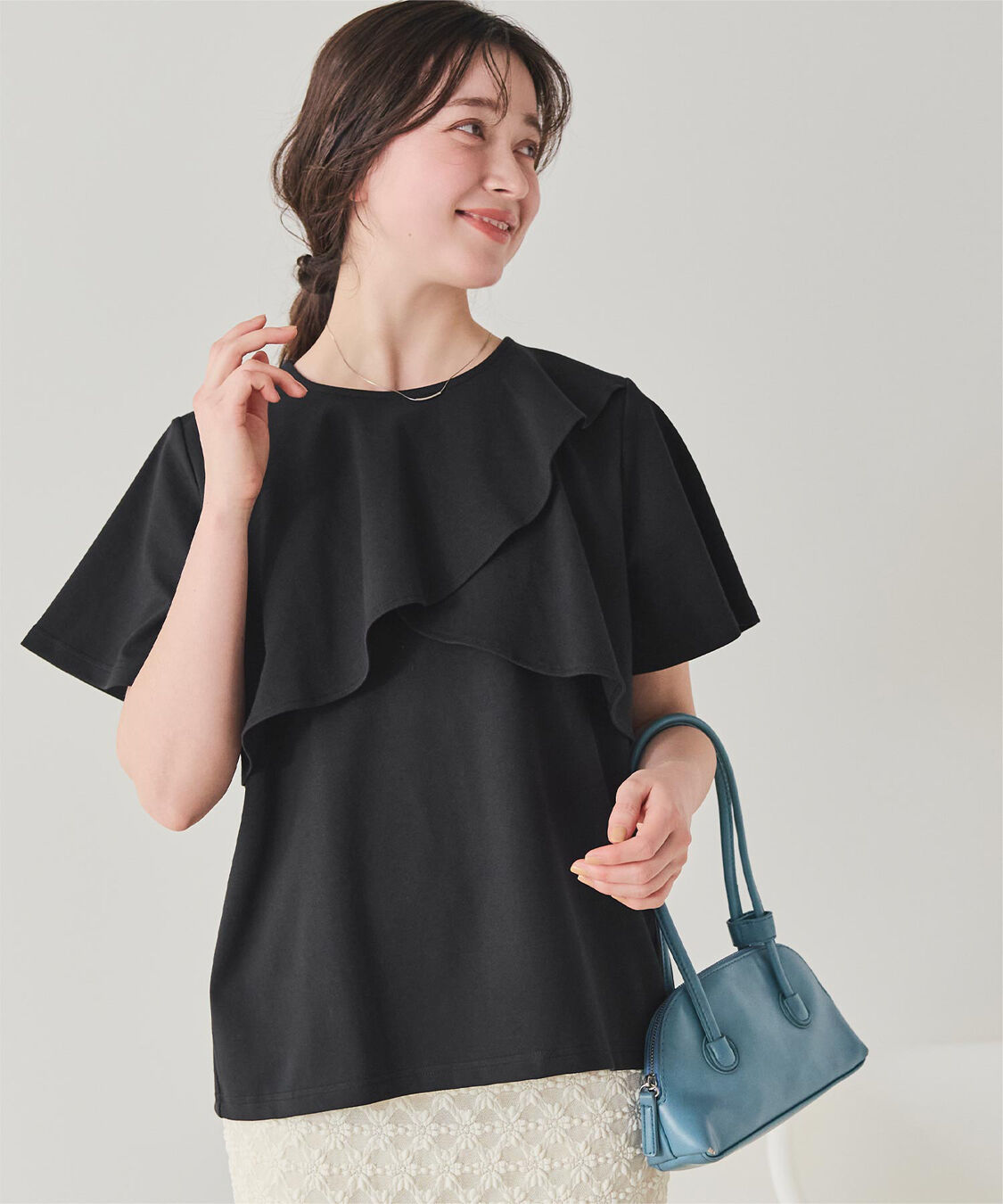 titivate「機能性カットソーフレアデザイントップス」|Tシャツ・カットソー|ブラック