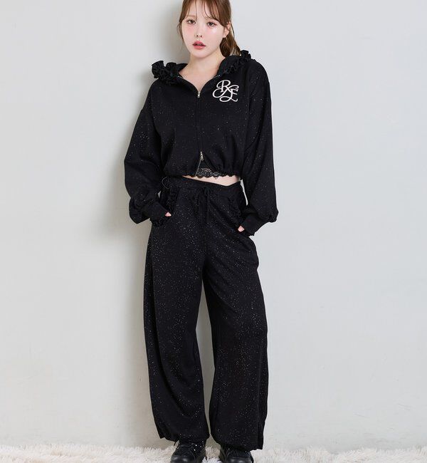  「【UVカット/セットアップ可能】刺しゅう入りキラキラスウェットパンツ」|その他|