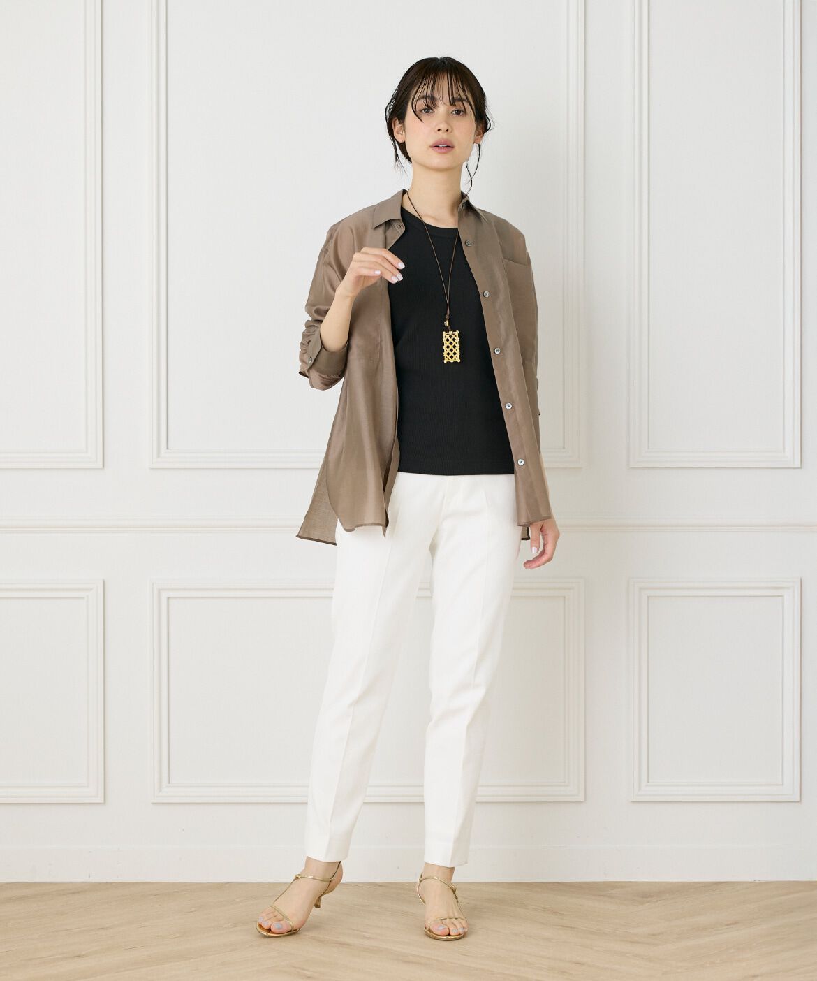 INED「《大きいサイズ》《WEB限定カラー》オーガンジーシアーシャツ」|シャツ・ブラウス|
