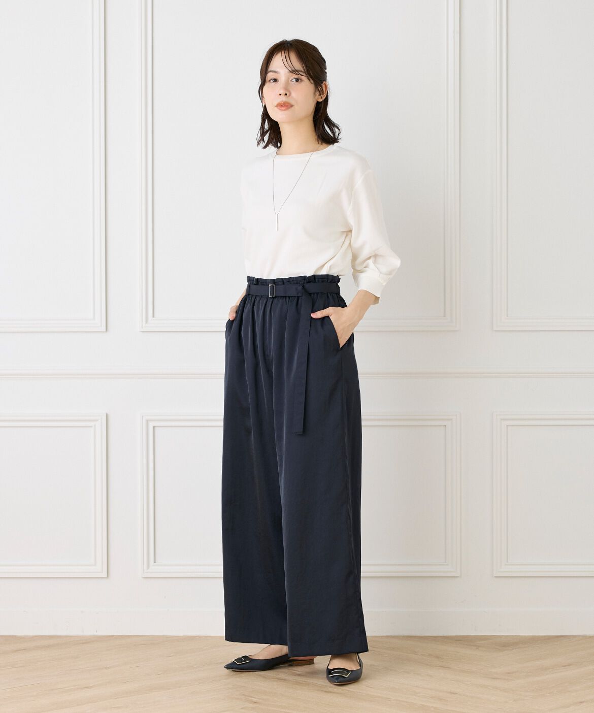 Le Souk「《大きいサイズ》異素材リブ 七分袖プルオーバー」|Tシャツ・カットソー|