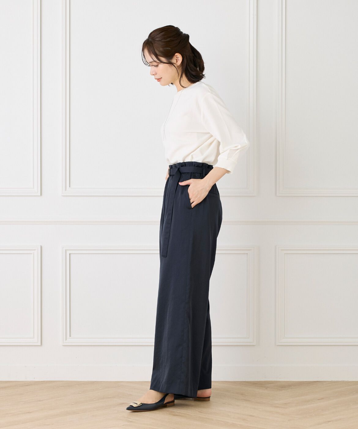 Le Souk「《大きいサイズ》異素材リブ 七分袖プルオーバー」|Tシャツ・カットソー|