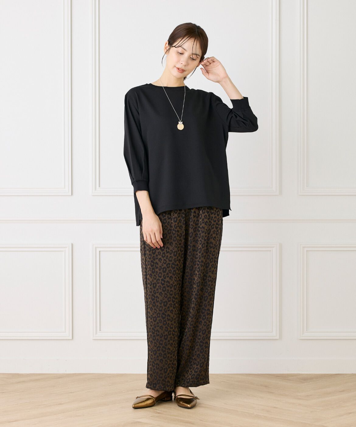 Le Souk「《大きいサイズ》異素材リブ 七分袖プルオーバー」|Tシャツ・カットソー|