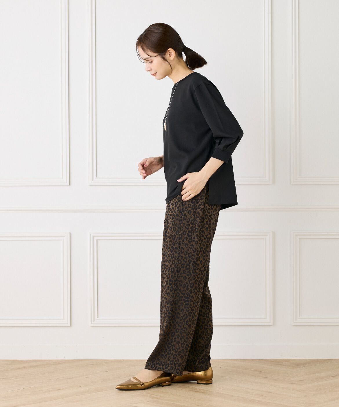 Le Souk「《大きいサイズ》異素材リブ 七分袖プルオーバー」|Tシャツ・カットソー|