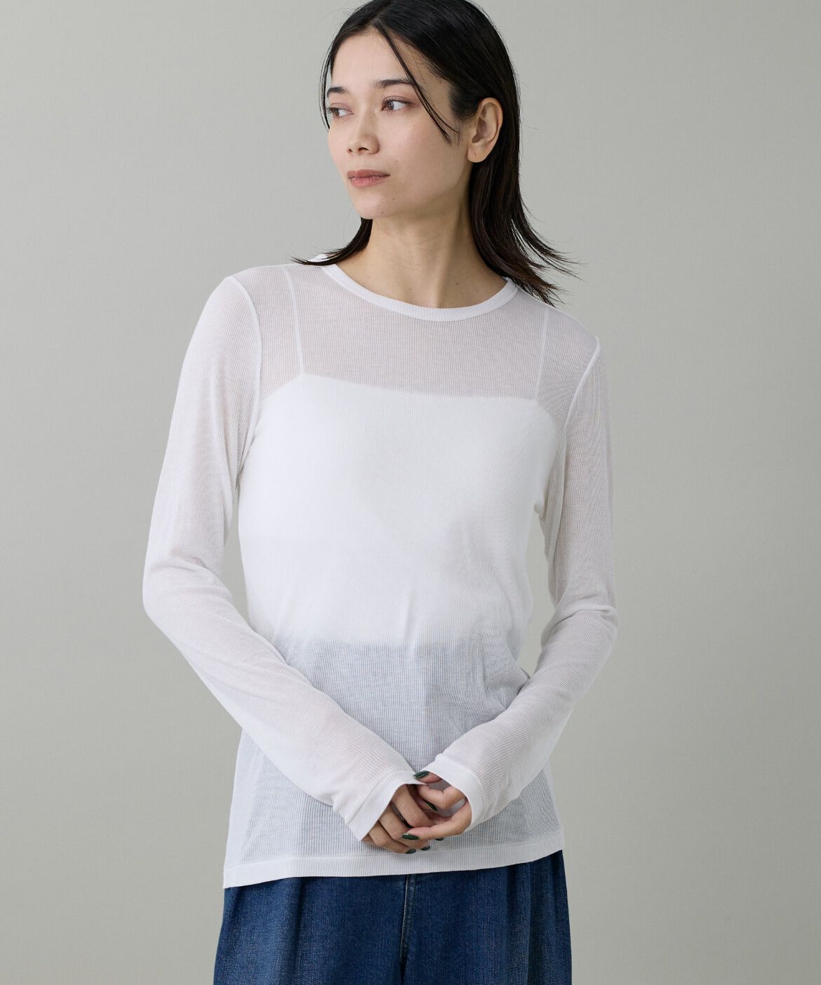 INED「《大きいサイズ》クルーネックテレコカットソー」|Tシャツ・カットソー|オフホワイト1