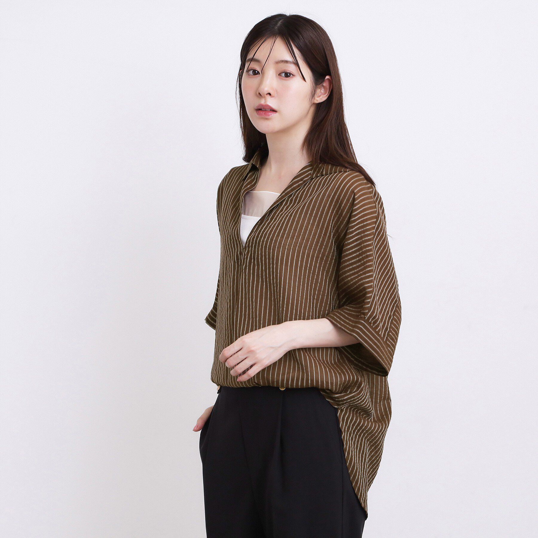 grove「【洗濯機◎・体型カバー】ON/OFF使える、シアースキッパーシャツ」|シャツ・ブラウス|