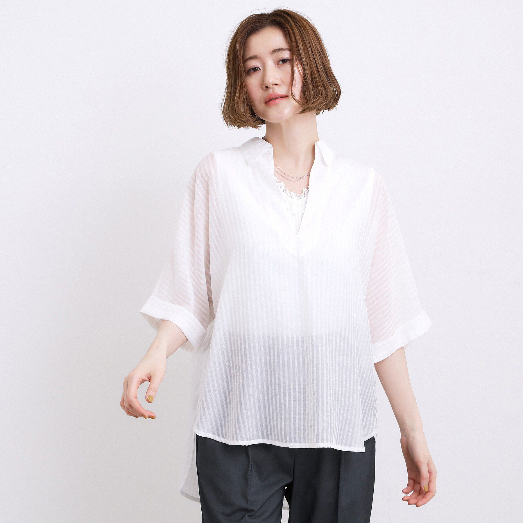 grove「【洗濯機◎・体型カバー】ON/OFF使える、シアースキッパーシャツ」|シャツ・ブラウス|