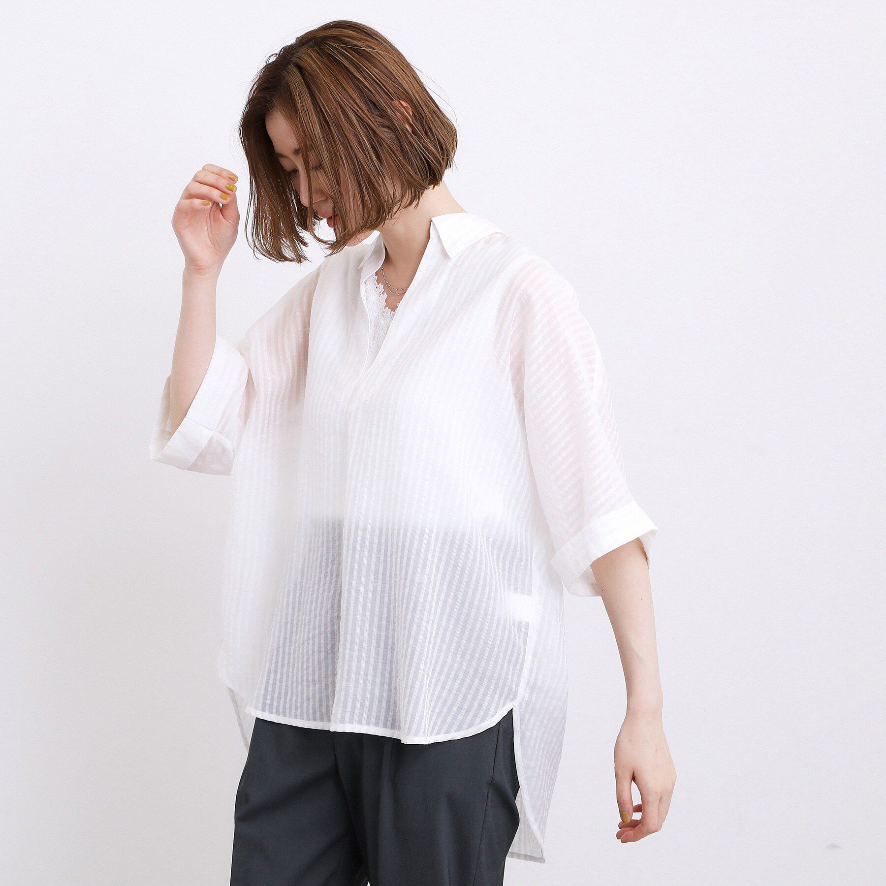 grove「【洗濯機◎・体型カバー】ON/OFF使える、シアースキッパーシャツ」|シャツ・ブラウス|