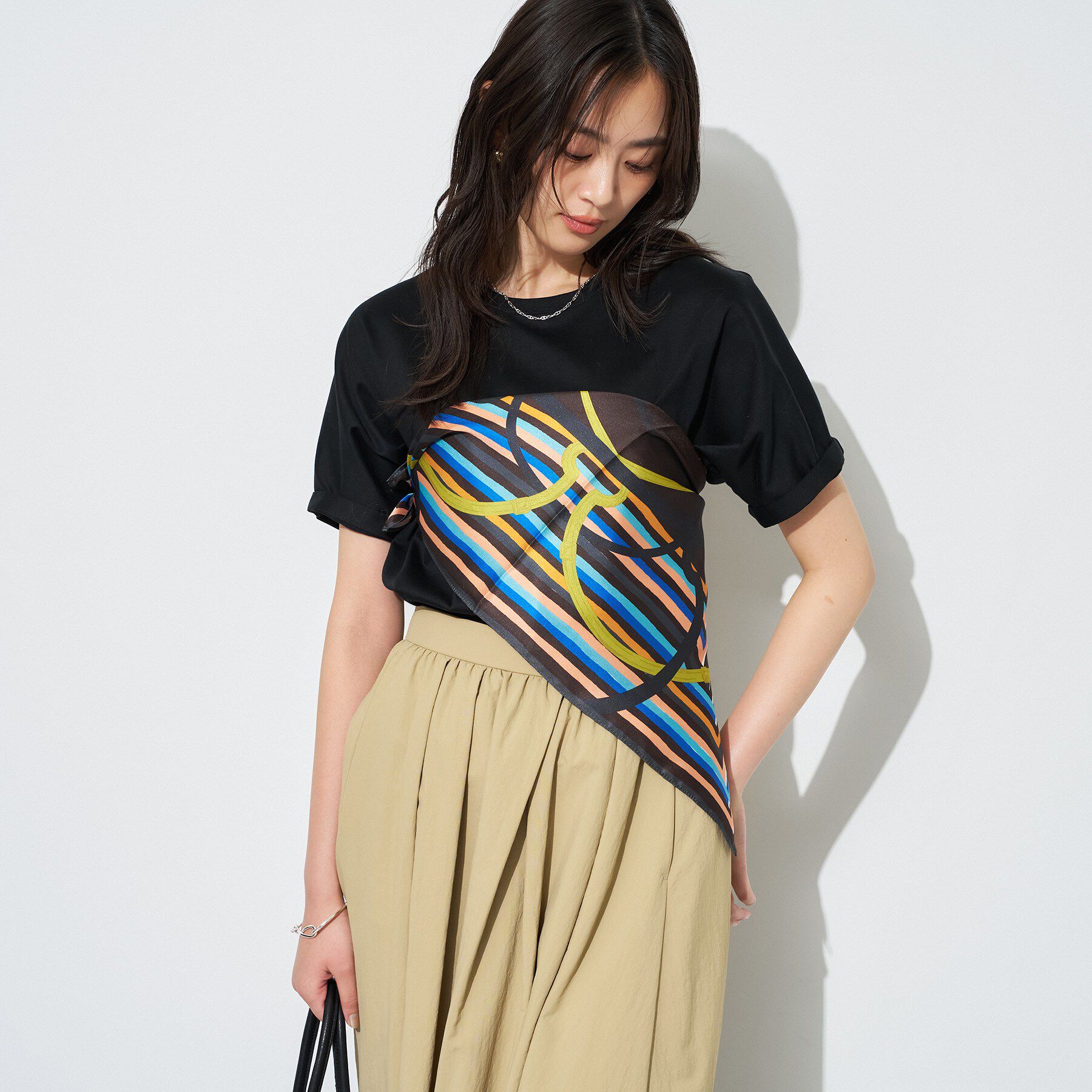 INDIVI「【70&times;70cm】ランダムストライプスカーフ」|ストール|