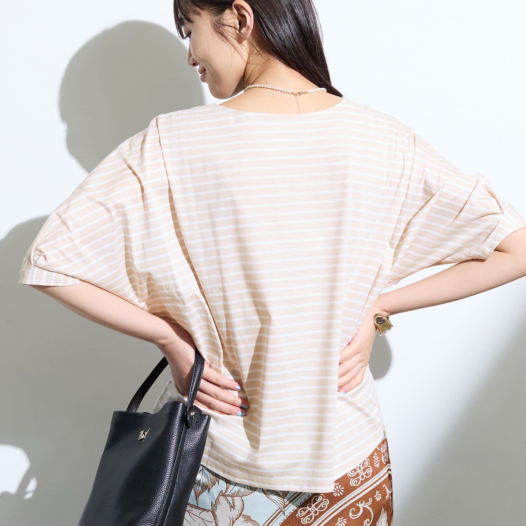 INDIVI「【体型カバー】ボーダードルマントップス」|Tシャツ・カットソー|