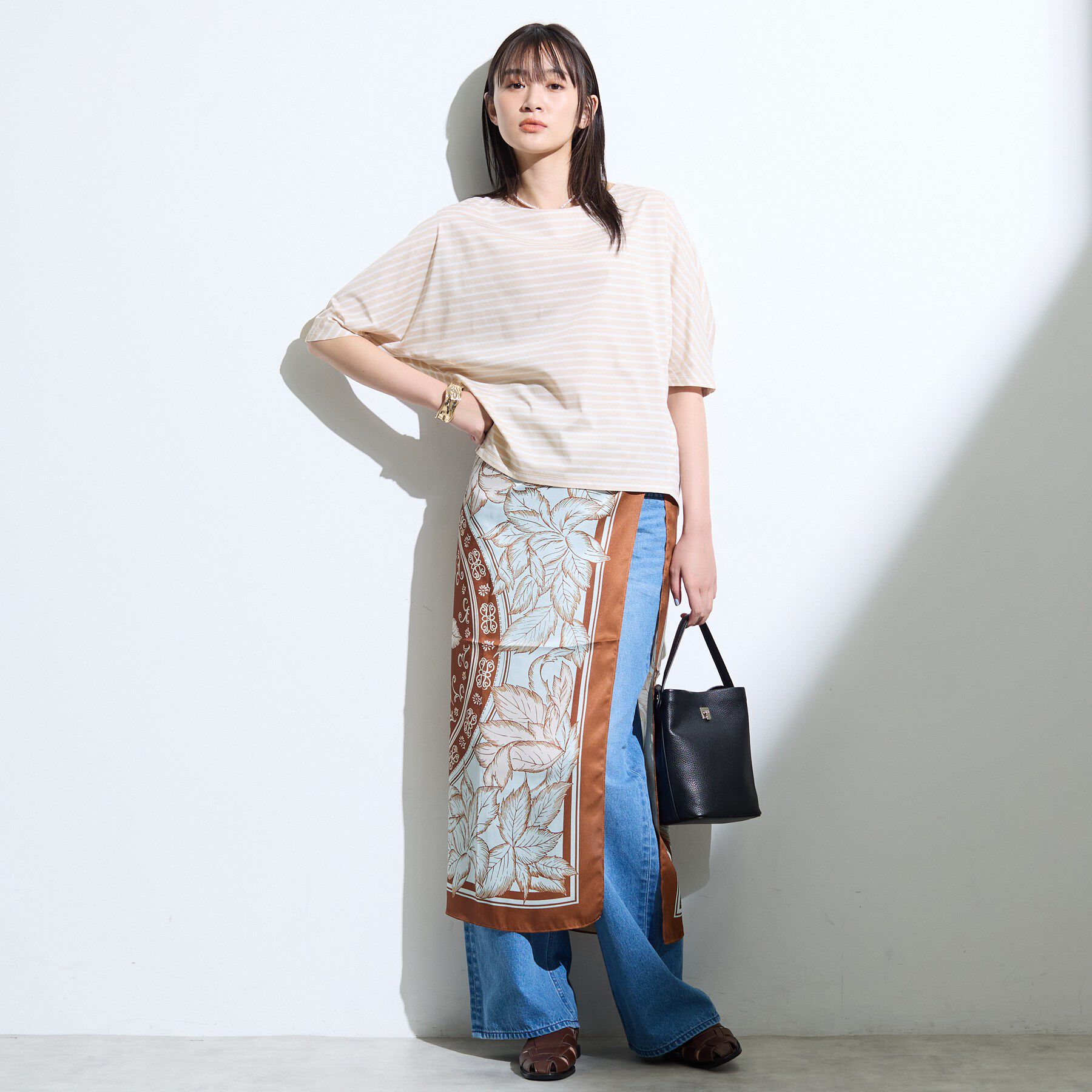 INDIVI「【体型カバー】ボーダードルマントップス」|Tシャツ・カットソー|