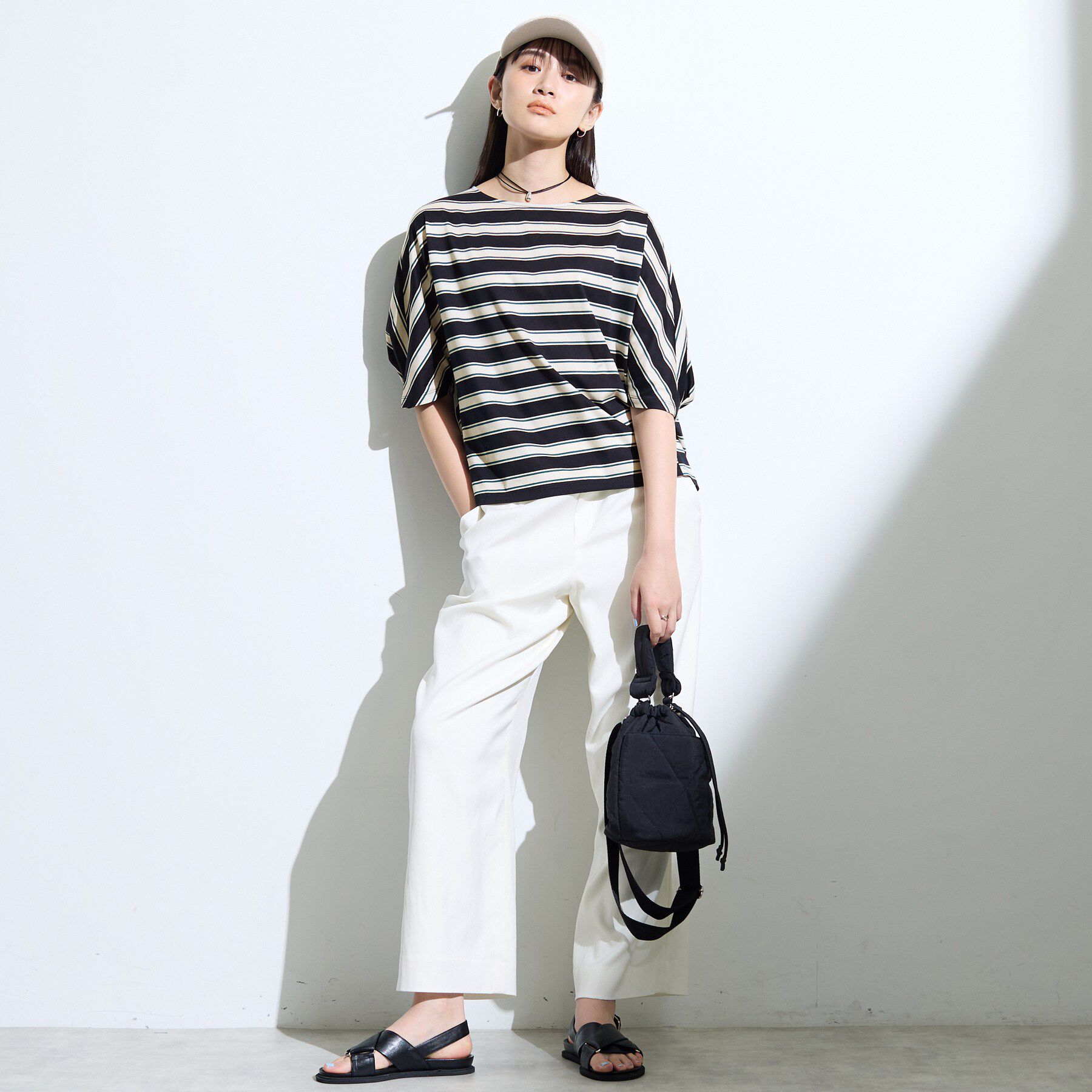 INDIVI「【体型カバー】ボーダードルマントップス」|Tシャツ・カットソー|