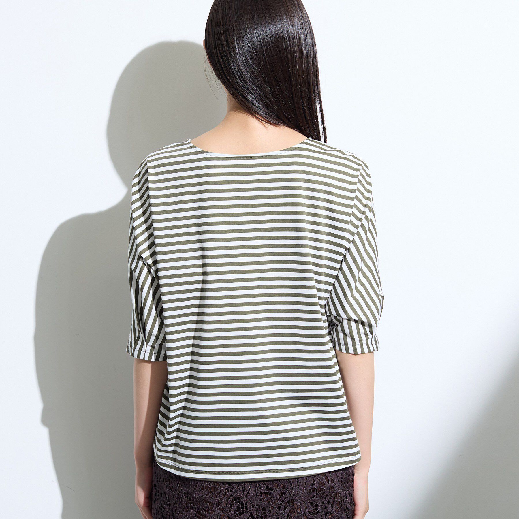 INDIVI「【体型カバー】ボーダードルマントップス」|Tシャツ・カットソー|