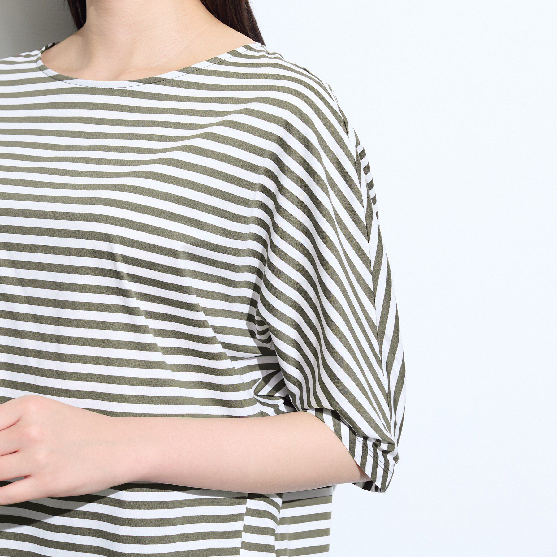 INDIVI「【体型カバー】ボーダードルマントップス」|Tシャツ・カットソー|