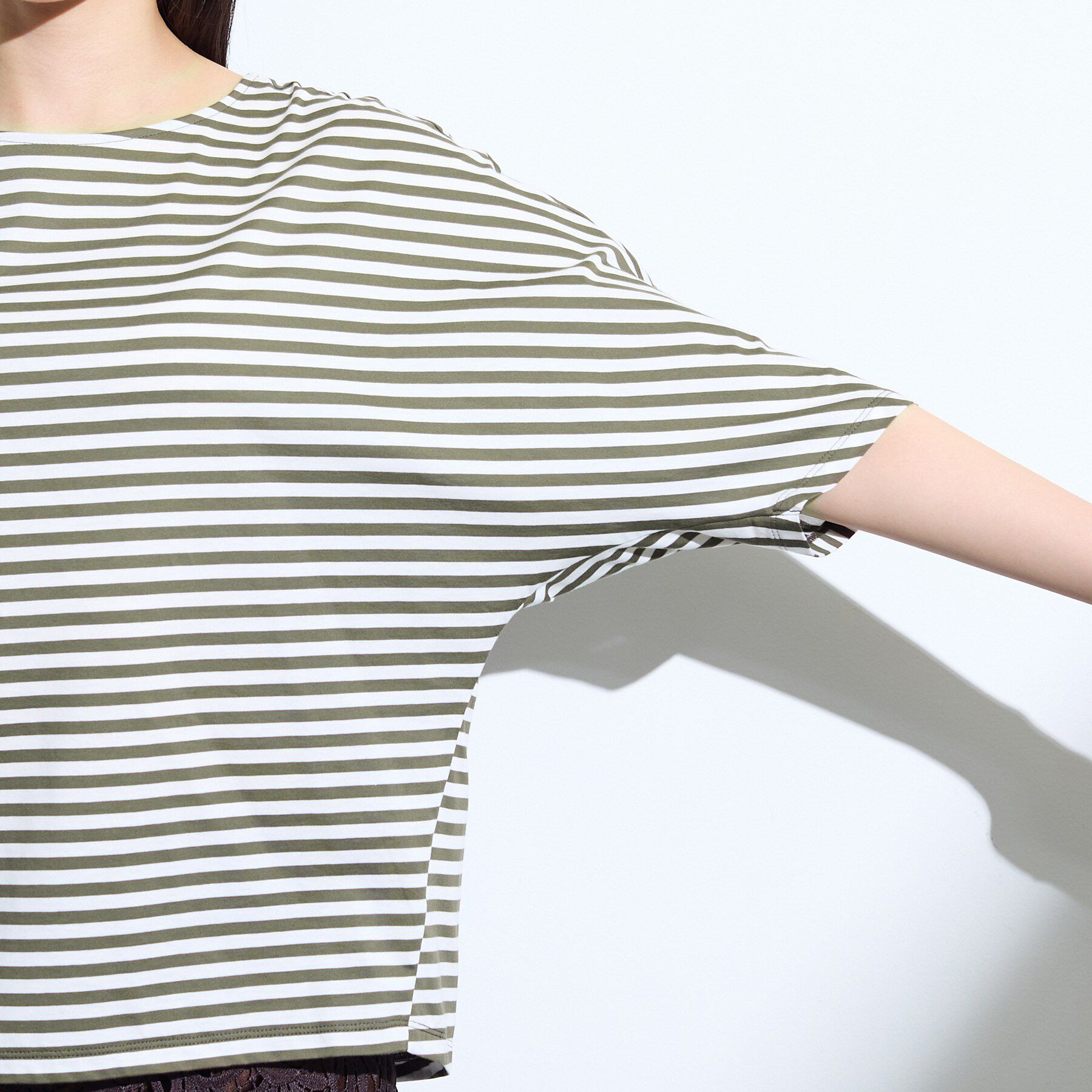 INDIVI「【体型カバー】ボーダードルマントップス」|Tシャツ・カットソー|