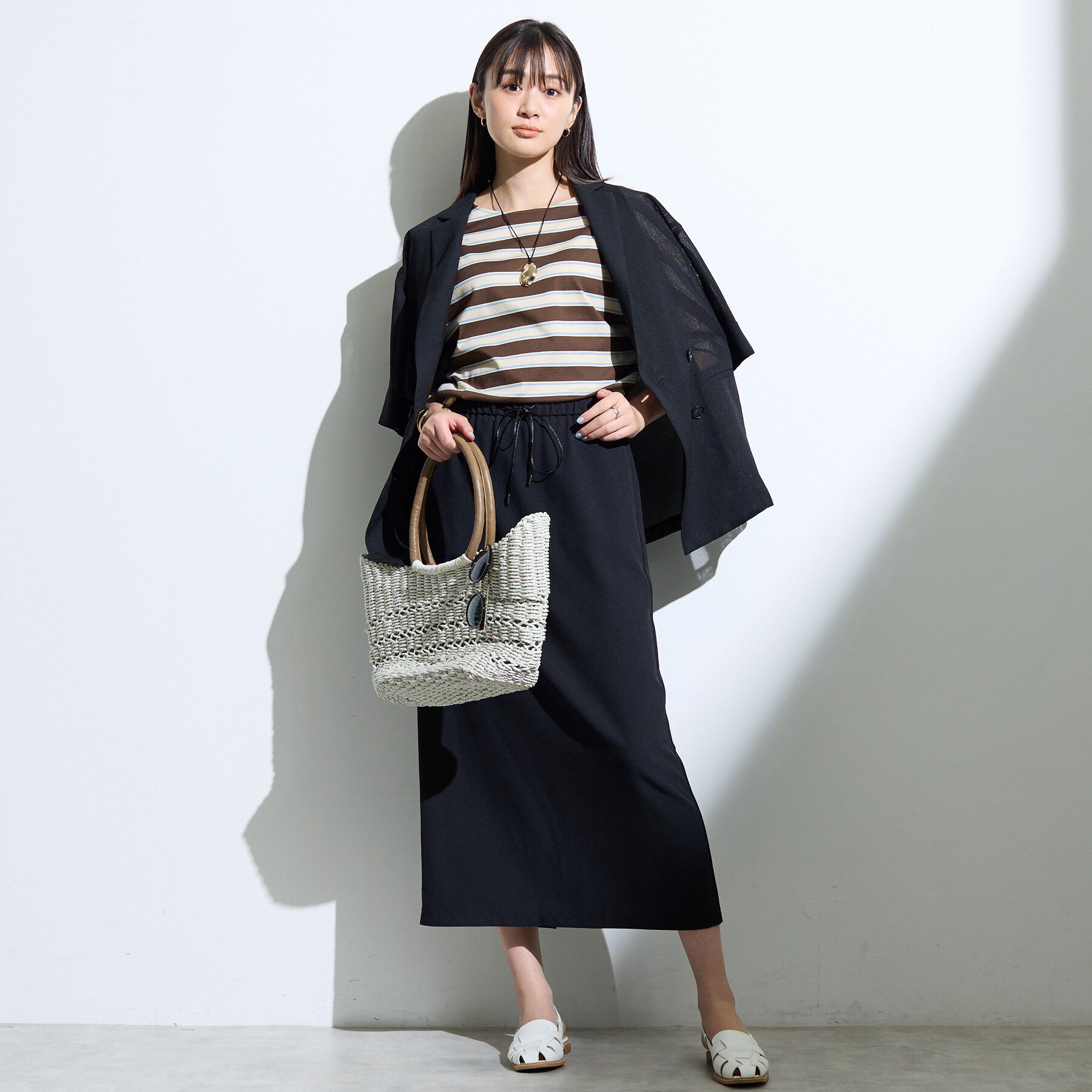 INDIVI「【体型カバー】ボーダードルマントップス」|Tシャツ・カットソー|