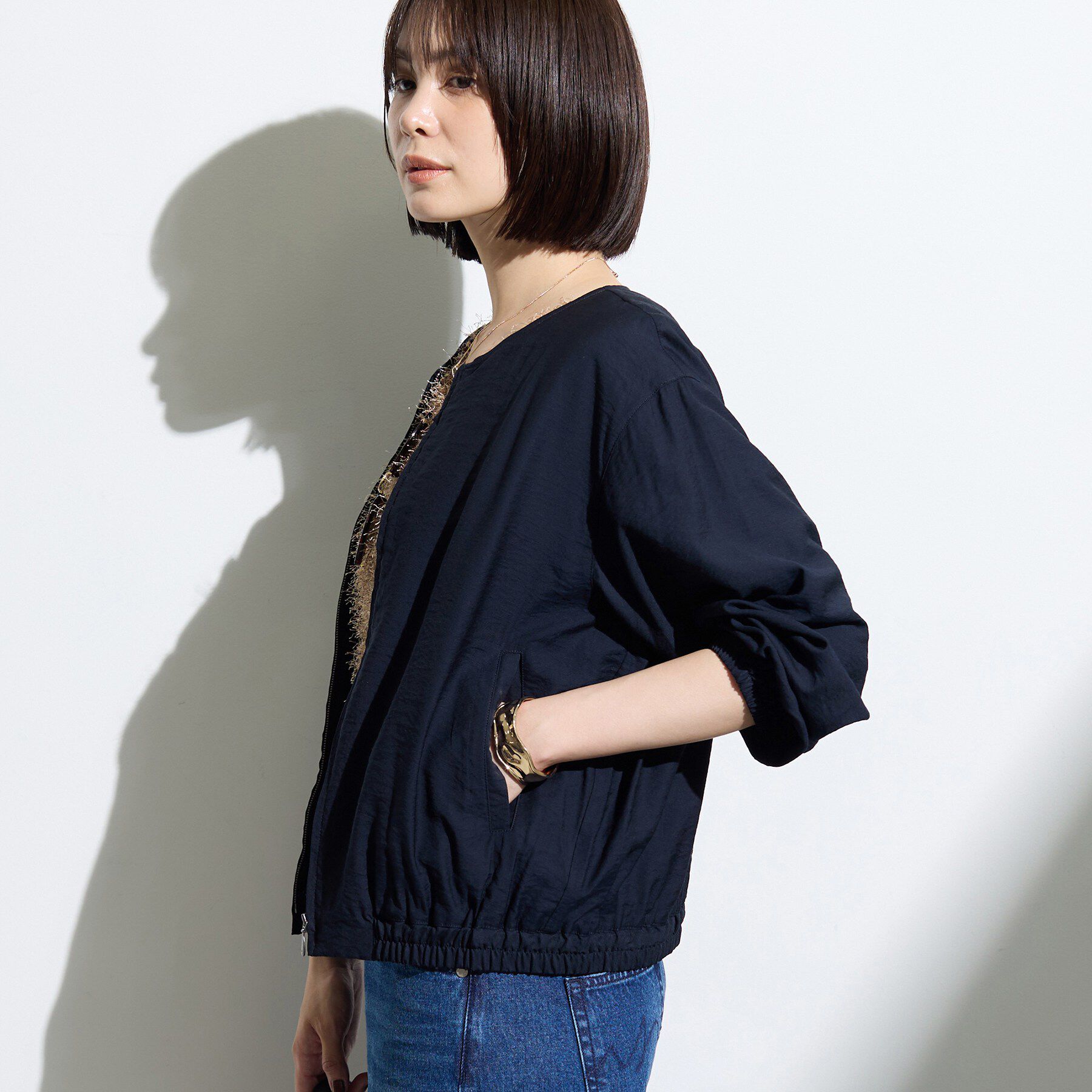 INDIVI「【キレイめ】シンプルノーカラーブルゾン」|ブルゾン・スタジャン|