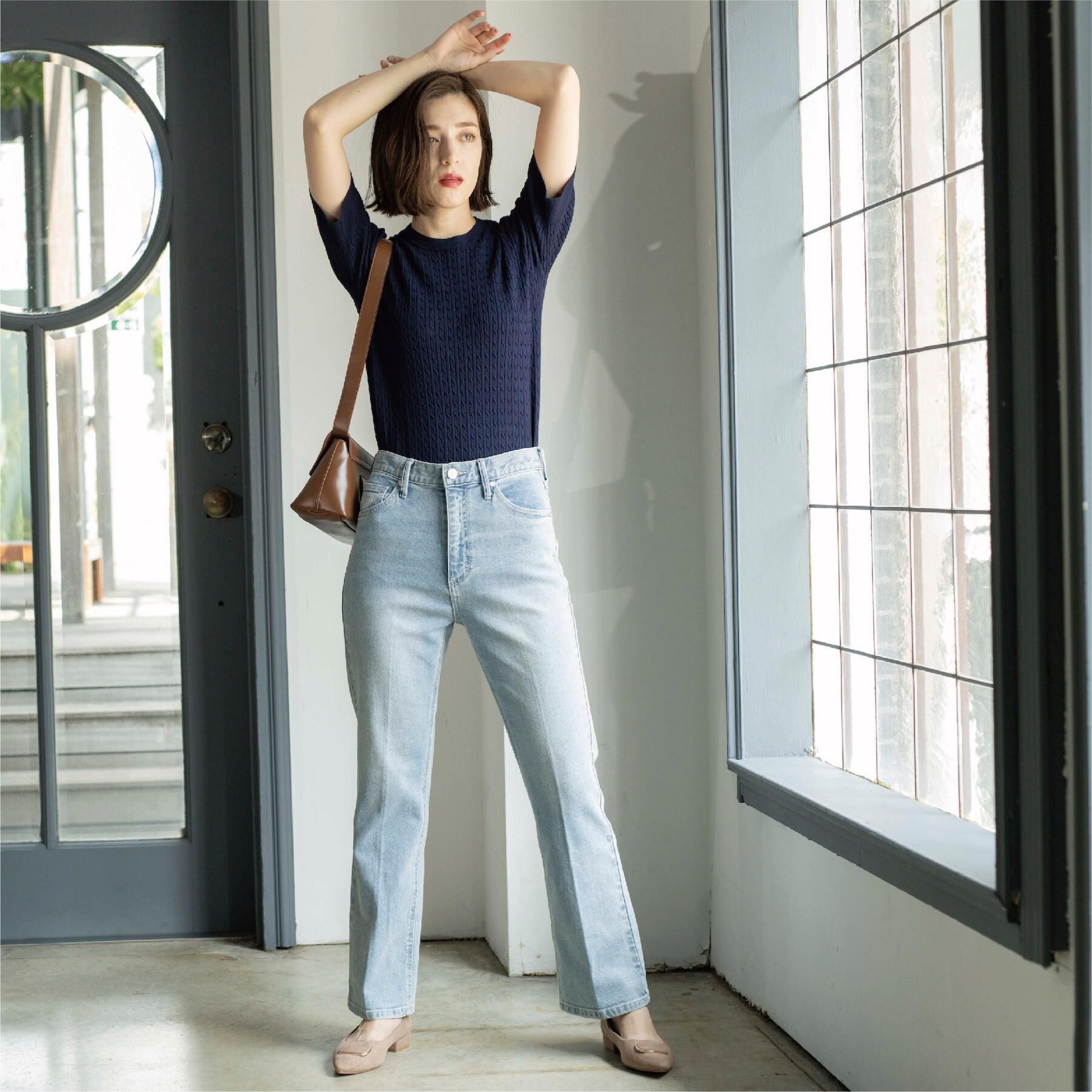 OPAQUE.CLIP「ストレッチセミフレアデニム【洗濯機洗い可】《SS～LL》」|デニム|
