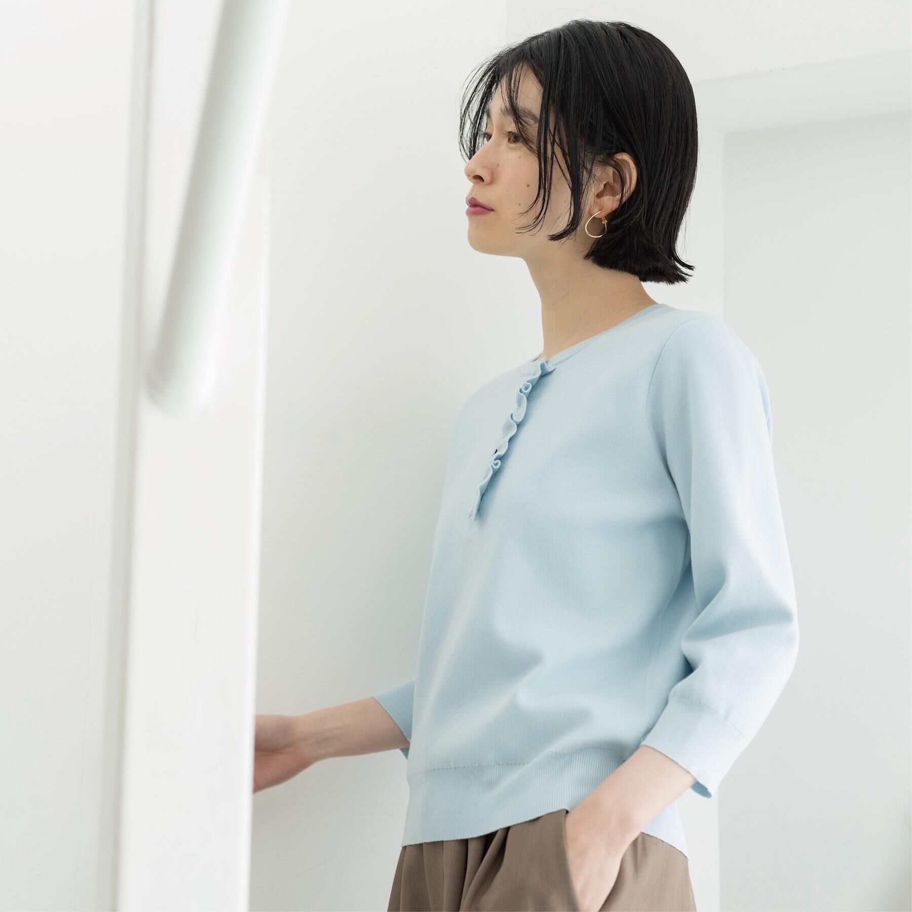 OPAQUE.CLIP「フリルヘンリーネックニット【洗濯機OK／抗ピル】」|ニット・セーター|