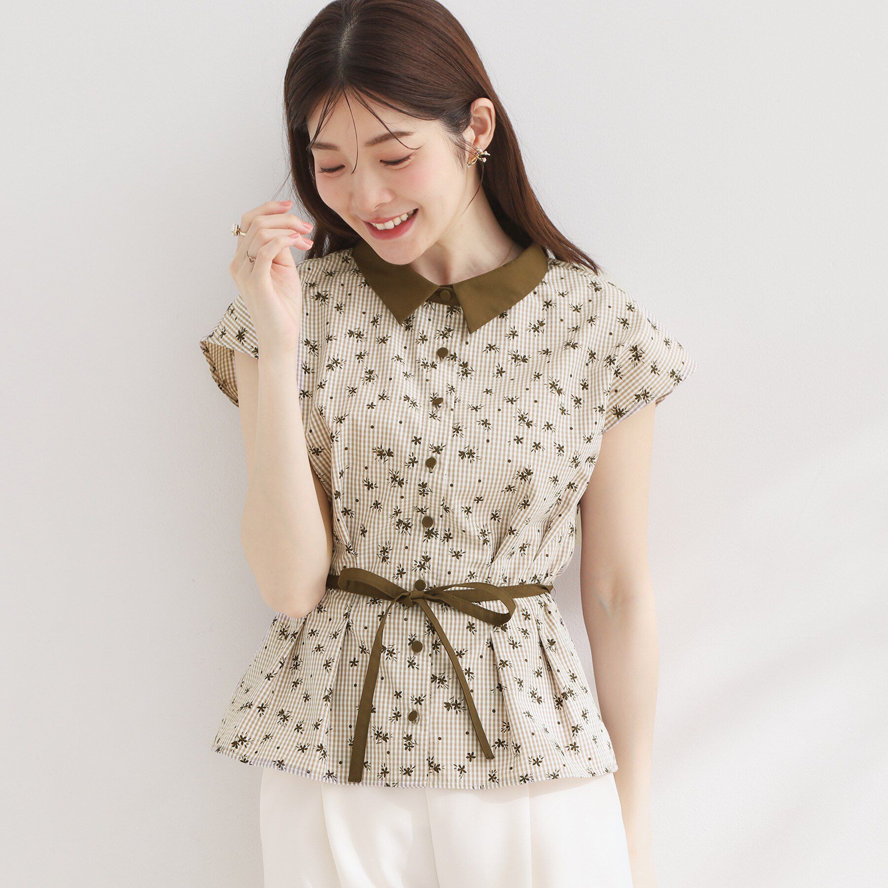 Couture broach「【洗える】フラワープリント チェックシャツ」|シャツ・ブラウス|
