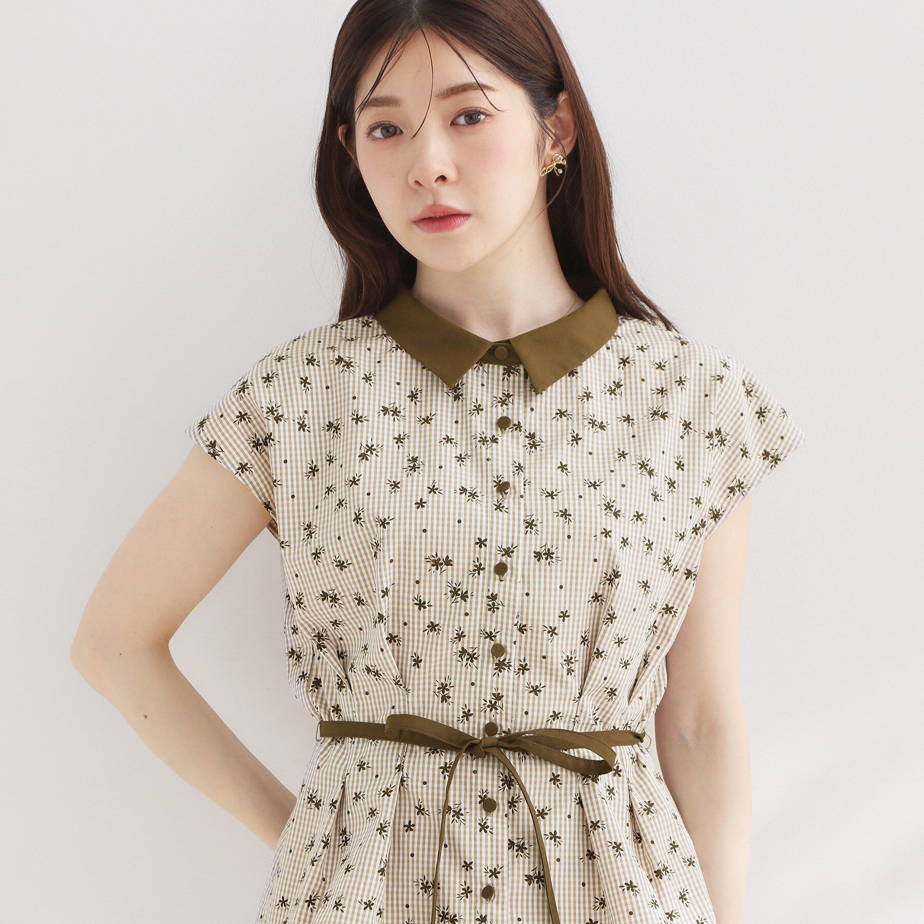 Couture broach「【洗える】フラワープリント チェックシャツ」|シャツ・ブラウス|