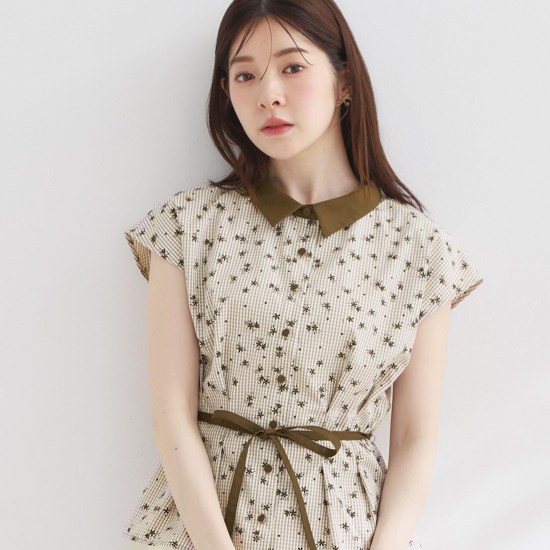 Couture broach「【洗える】フラワープリント チェックシャツ」|シャツ・ブラウス|