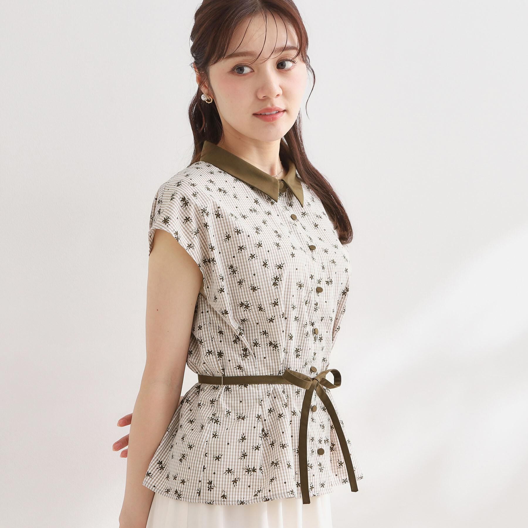 Couture broach「【洗える】フラワープリント チェックシャツ」|シャツ・ブラウス|