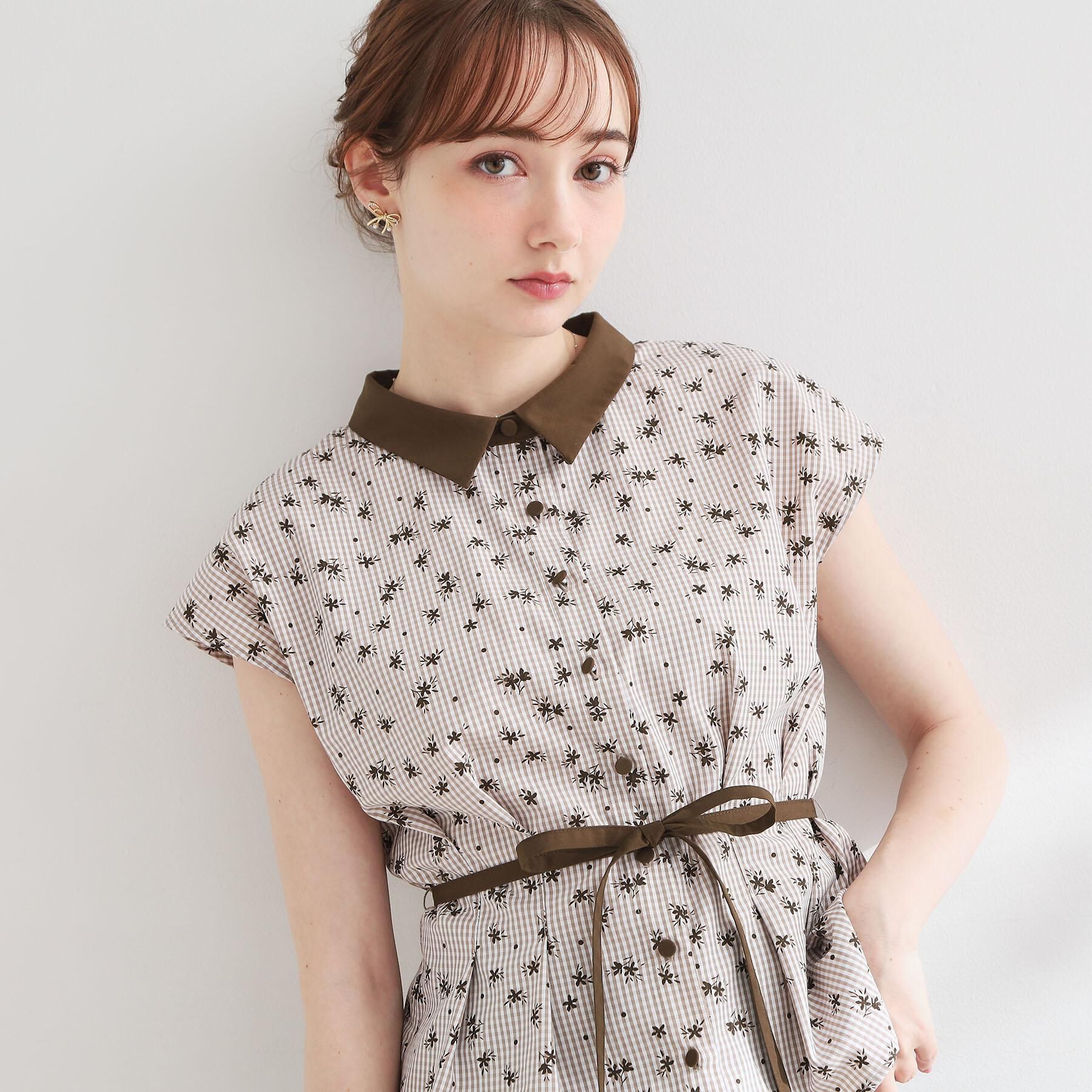 Couture broach「【洗える】フラワープリント チェックシャツ」|シャツ・ブラウス|