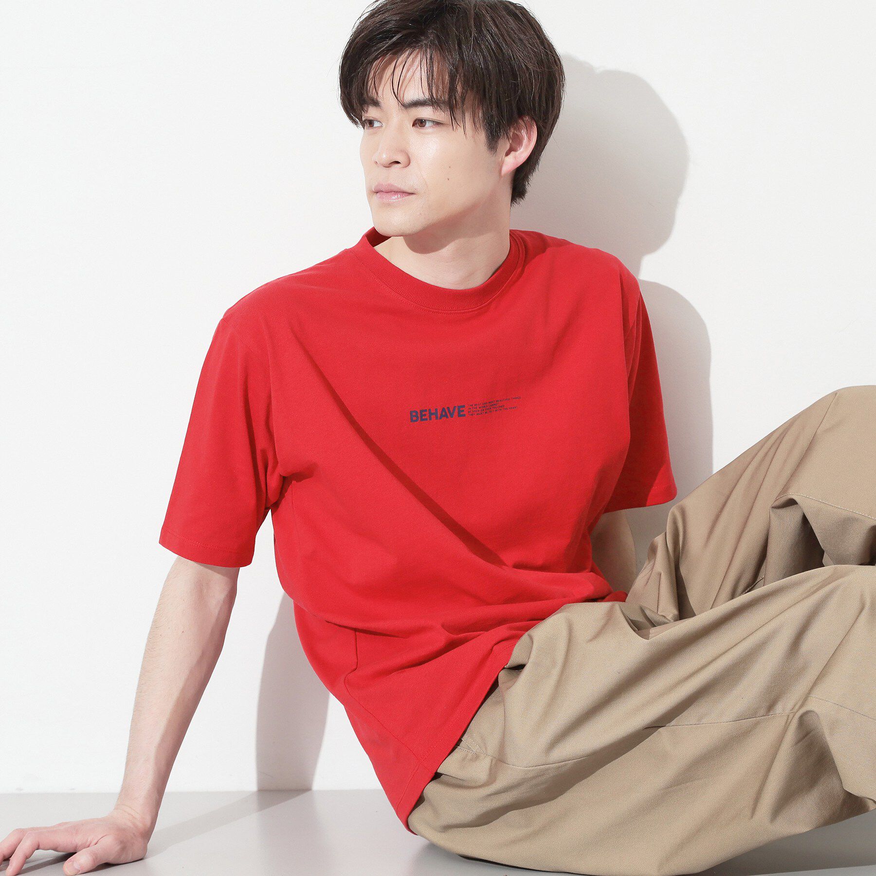THE SHOP TK「【なめらかでソフトな肌触り】ロゴ コットン半袖Tシャツ 洗濯機OK」|Tシャツ・カットソー|レッド(062)