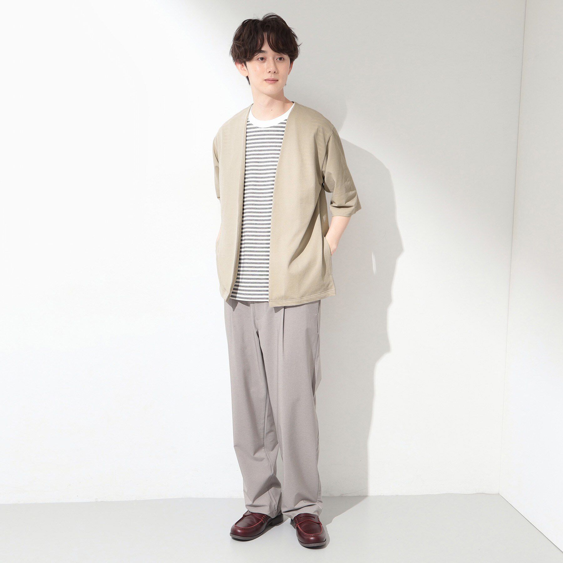THE SHOP TK「メッシュ五分袖カーディガン＋半袖Tシャツ セットアイテム 洗濯機OK」|カーディガン|