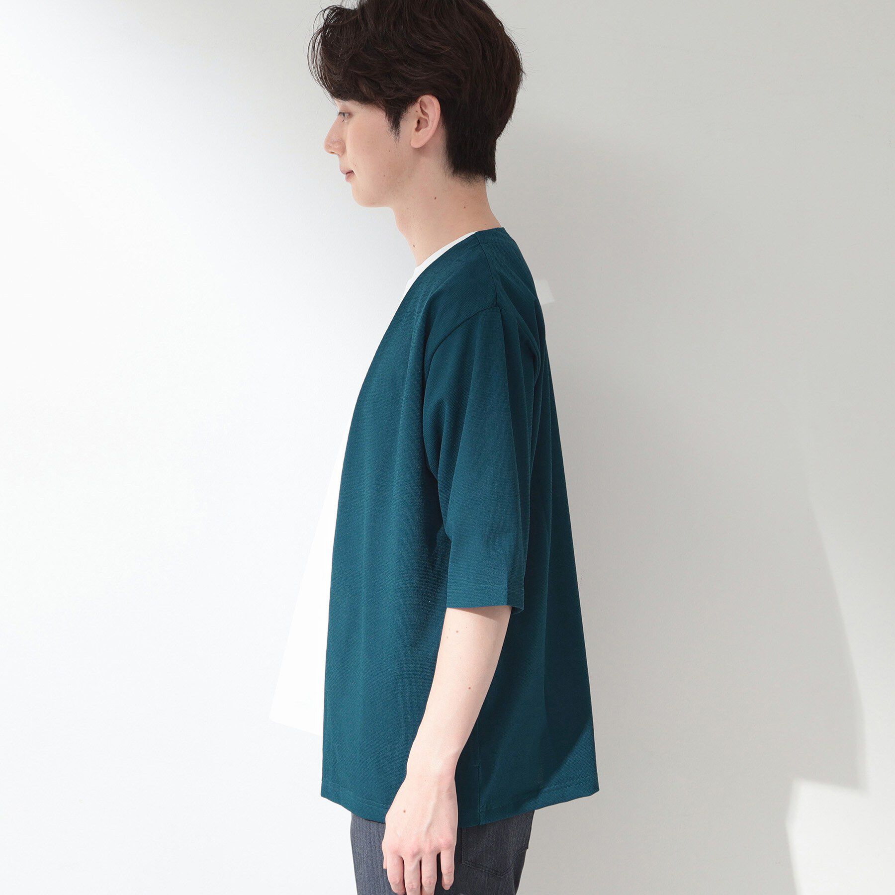THE SHOP TK「メッシュ五分袖カーディガン＋半袖Tシャツ セットアイテム 洗濯機OK」|カーディガン|