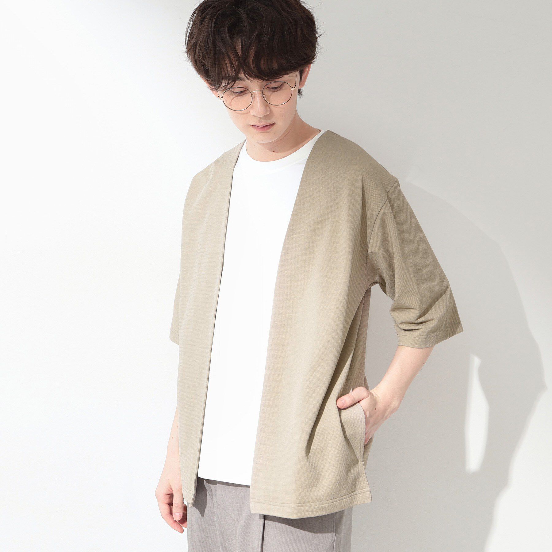 THE SHOP TK「メッシュ五分袖カーディガン＋半袖Tシャツ セットアイテム 洗濯機OK」|カーディガン|