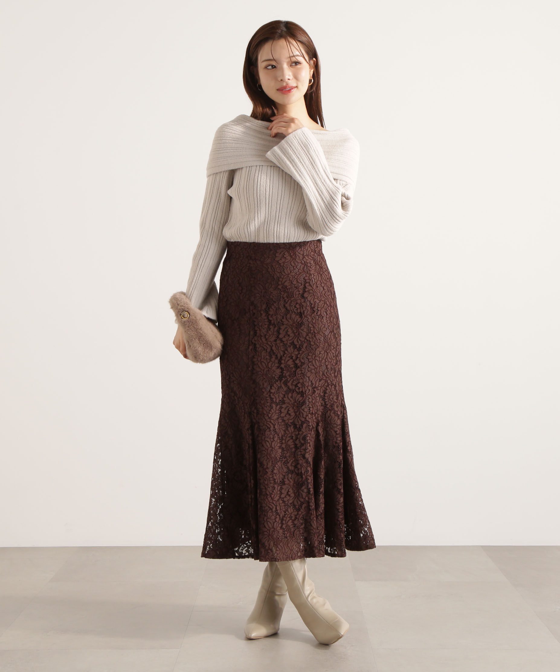PROPORTION BODY DRESSING「ランダムリブオフショルニット 25AW」|ニット・セーター|