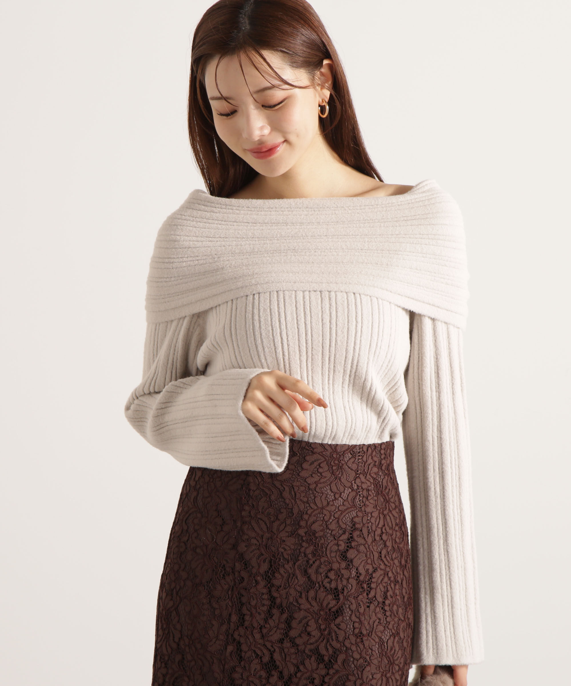 PROPORTION BODY DRESSING「ランダムリブオフショルニット 25AW」|ニット・セーター|
