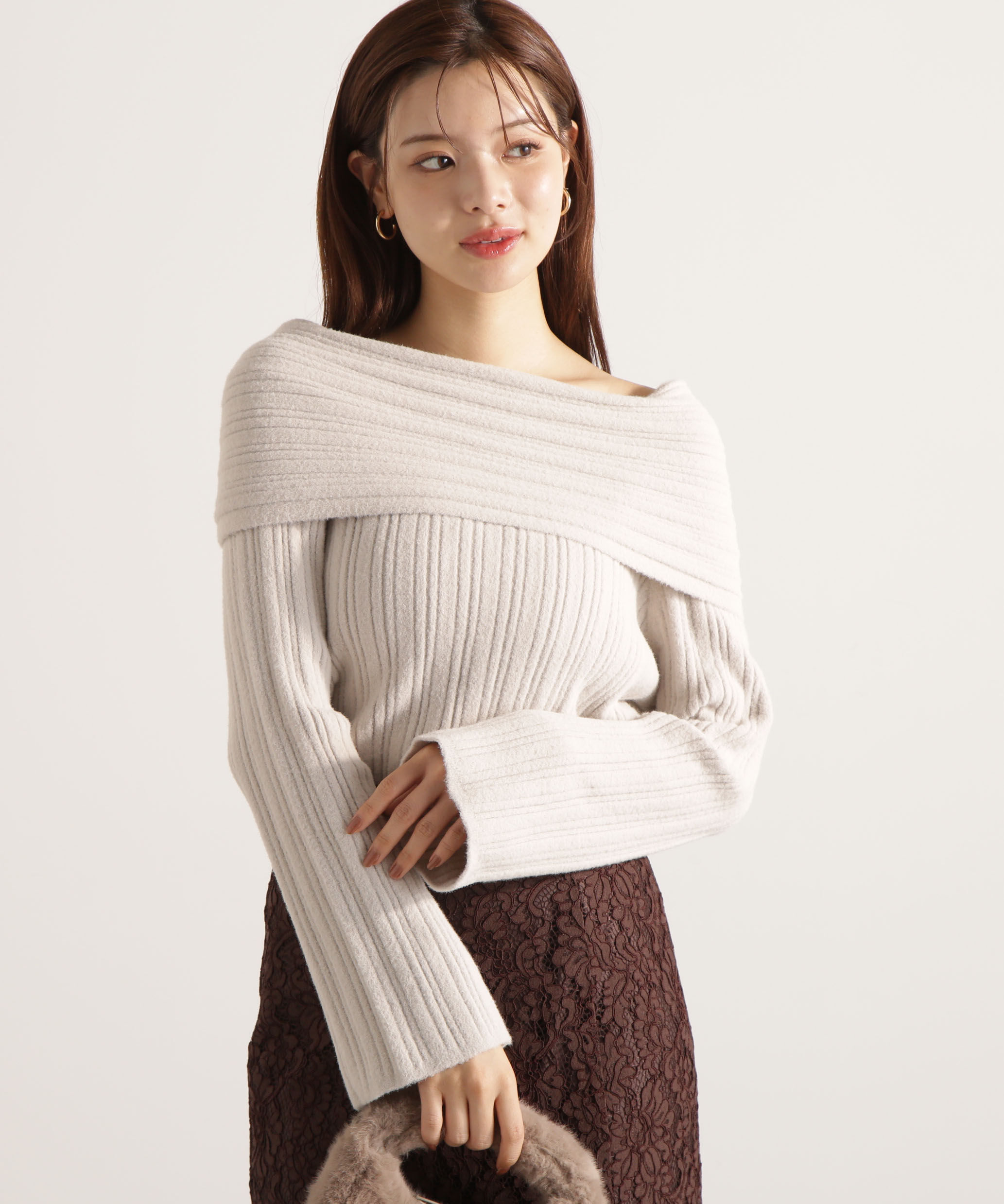 PROPORTION BODY DRESSING「ランダムリブオフショルニット 25AW」|ニット・セーター|